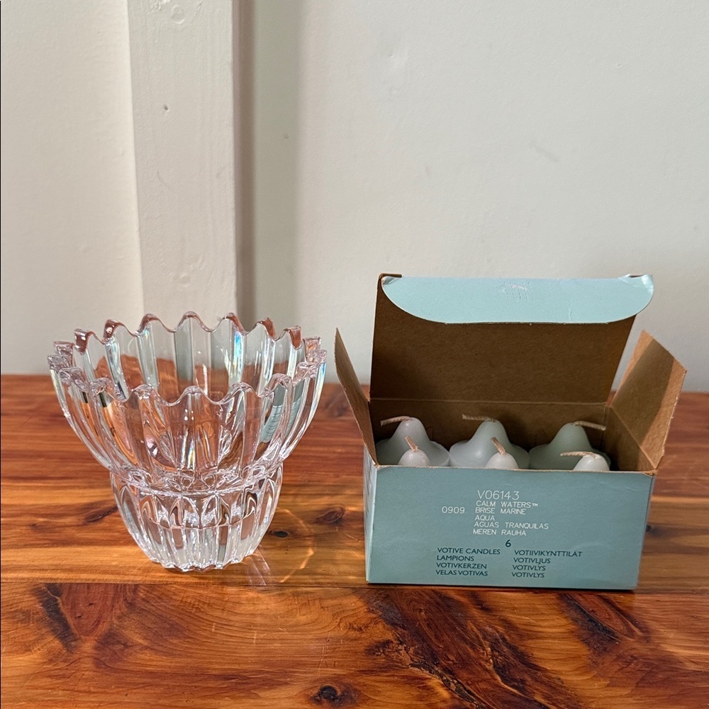 Mikasa Royal Suite Crystal Candle Holder w/ PartyLite Calm Waters Votives